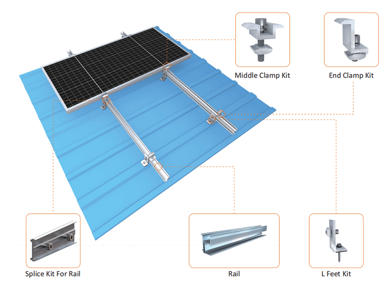 Équerre de Fixation L (L-Feet) Aluminium AL6005-T5 & Inox SUS304 pour Rail Solaire - Kit Goujon M10x200mm ou Vis & Pad EPDM T5-40